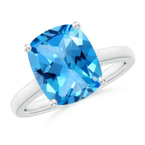 Angara 4.5 Carats Classic Cushion Swiss Blue Topaz Solitaire Ring with Hidden Accents in Platinum