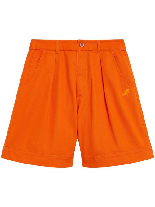 Dino-embroidered cotton shorts - Orange