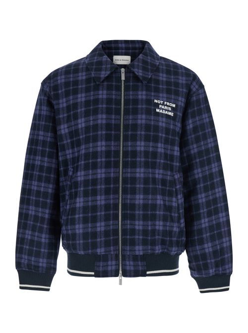 Plaid Wool-Blend Jacket — Navy