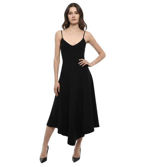 Black V Neck Midi Dress