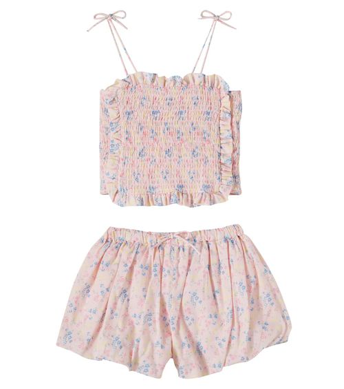 Sabina floral shirred cotton top and shorts set