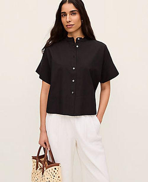 Ann Taylor Petite Stand Collar Poplin Blouse