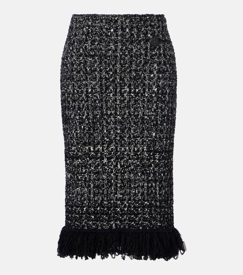 Fringed wool-blend pencil skirt