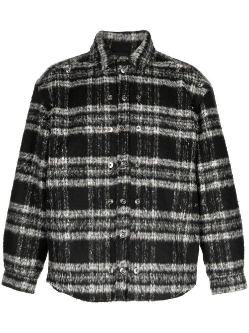 Textured stripe-pattern shirt jacket - BLACK/ WHITE CHECK