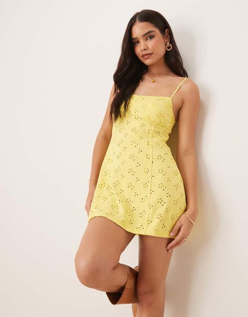 Free People full bloom pointelle mini slip dress in banana cream yellow