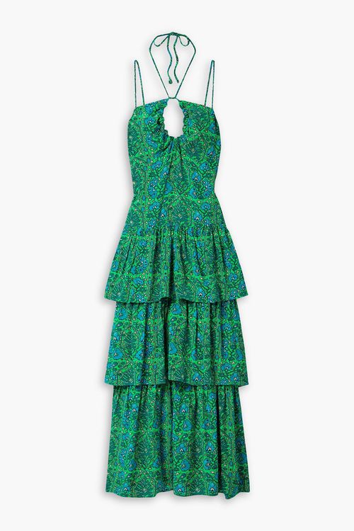 Alber tiered printed crepe de chine midi dress