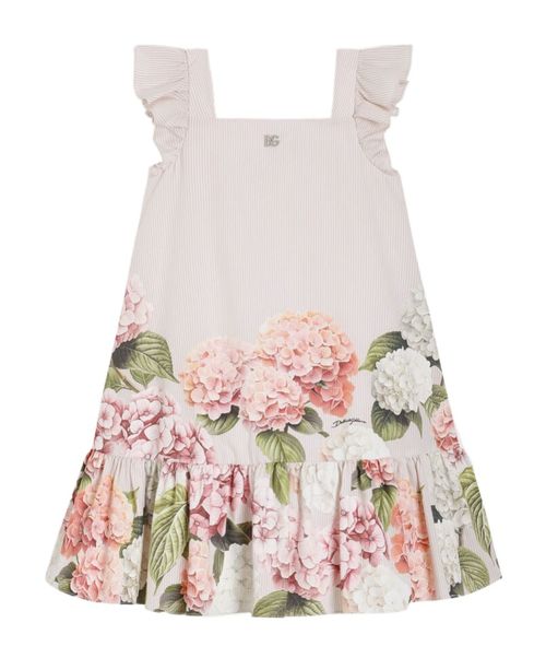 Hydrangea-print striped cotton canvas dress
