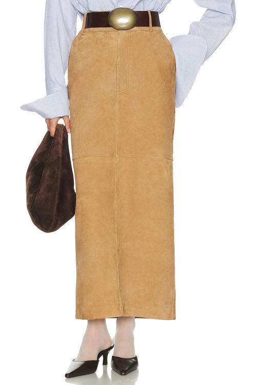 Helsa Suede Column Skirt in Caramel - Tan. XXS also in