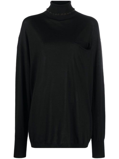 Ribbed-knit roll neck jumper - Black