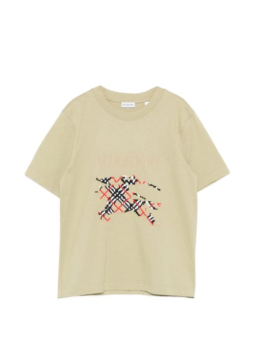 Women's Cotton Rib-Knit Crewneck T-Shirt with Equestrian Knight Chest Embroidery