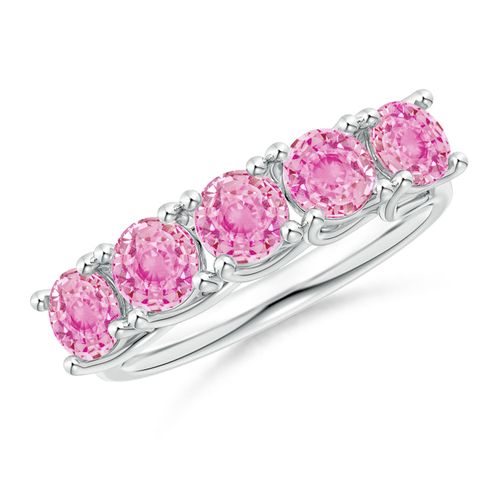 Angara 2.25 Carats Half Eternity Five Stone Pink Sapphire Wedding Ring in 18K White Gold