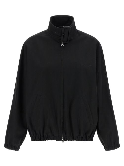 Cotton Buckle-Collar Bomber Jacket — Black