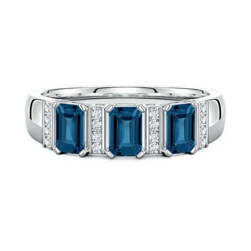 Lee Harris x Angara 1.15 CTW London Blue Topaz and Diamond Modern Art Deco Inspired Semi Eternity Ring in Platinum