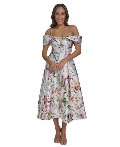 Women's Off-The-Shoulder Flare Midi Dress - Ivory Mist