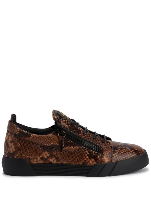 Frankie snakeskin-print leather sneakers - Brown
