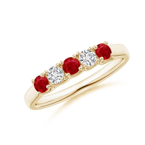 Angara 0.33 Carat Half Eternity Five Stone Ruby and Diamond Wedding Band in 18K Yellow Gold