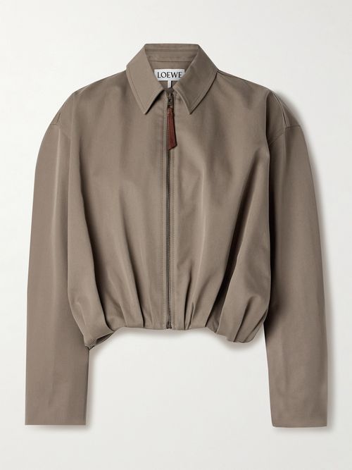 Gathered Cotton And Silk-blend Twill Jacket - Neutrals