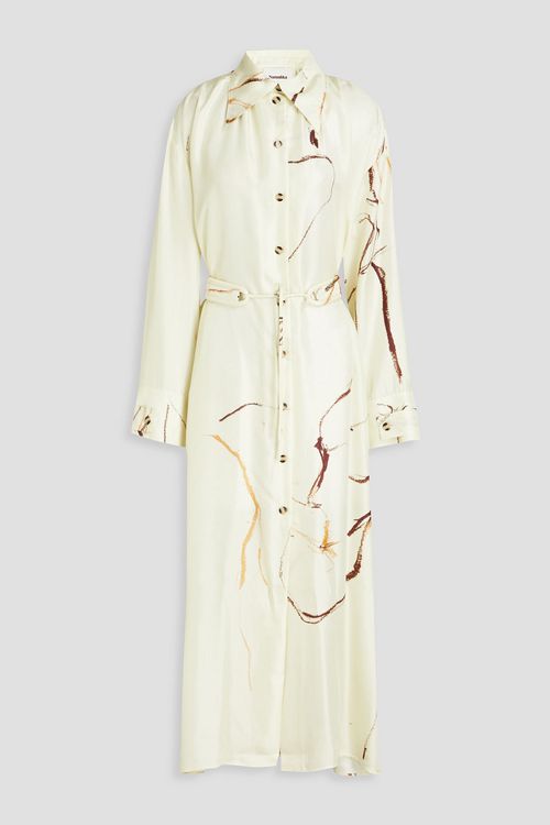 Eluna belted silk-twill midi shirt dress