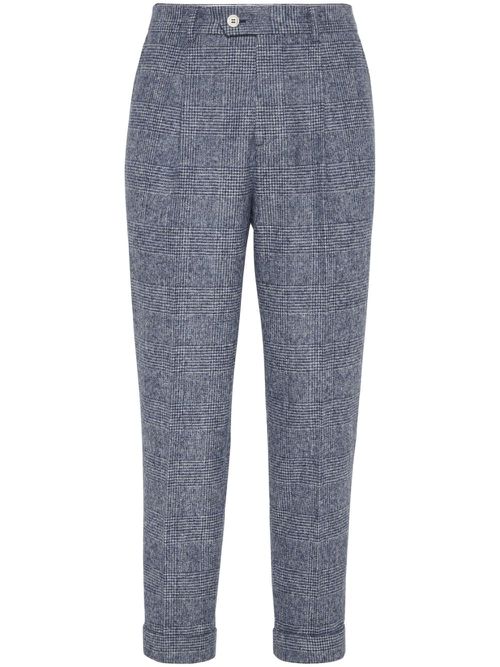 Prince of Wales-check pleated trousers - Blue