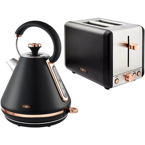 Tower Cavaletto Pyramid Kettle and 2 Slice Toaster Set Black