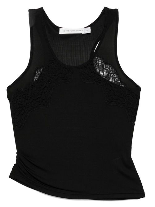 Encased lace ribbed tank top - Black