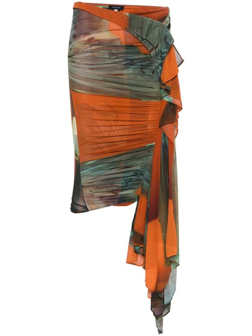 Archive-print ruched skirt - Orange