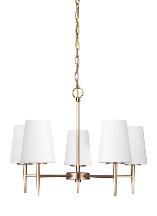 Satin Brass Five Light Chandelier from the Driscoll Collection
