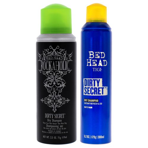 Bed Head Dirty Secret and Rockaholic Dirty Secret Dry Shampoo Kit by for Unisex - 2 Pc Kit 6.2oz Dry Shampoo, 2.5oz Shampoo