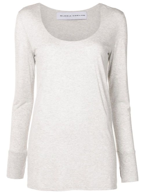 Scoop-neck long-sleeve top - Grey