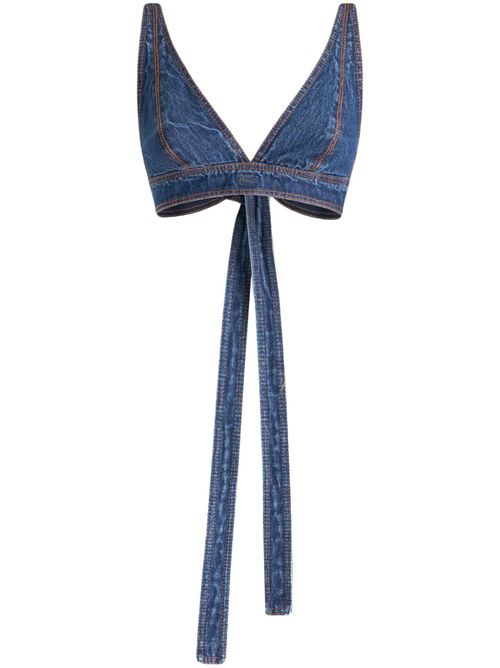 Tie-fastening denim bralette - Blue