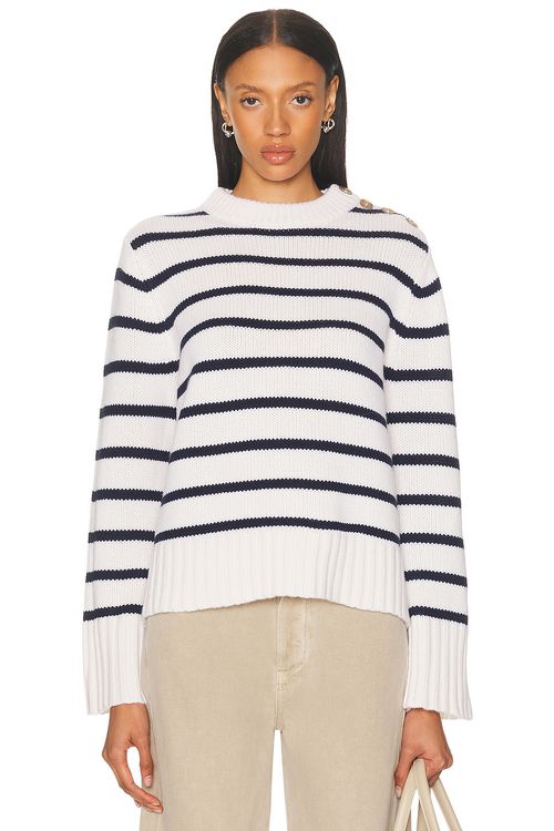 Jenni Kayne Grace Crewneck Sweater in Navy Stripe - White.  XL also in L