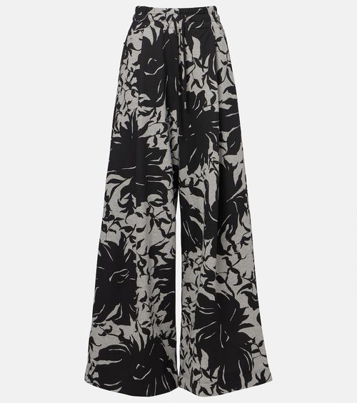Floral pleated cotton jersey sweatpants