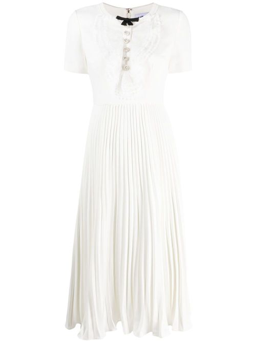 Lace-collar pleated midi dress - White