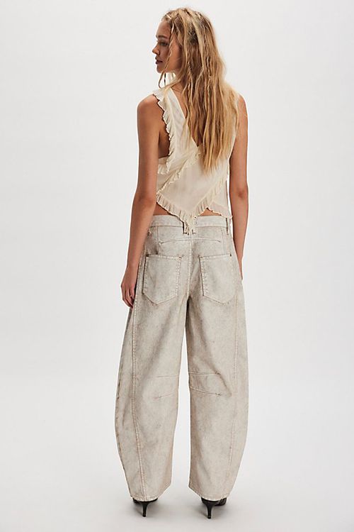 We The Free Good Luck Coated Barrel Jeans at Free People in White