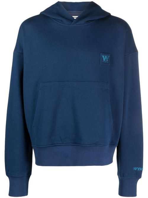 Embroidered-logo cotton hoodie - Blue