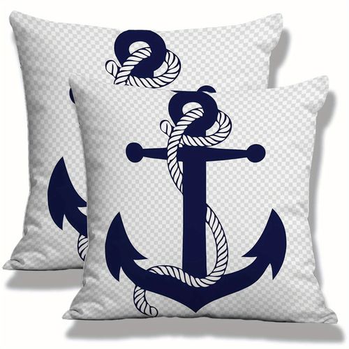 TEMU 2pcs Ocean Anchor Singolo Cuscino Copricuscino Stampato, di Materiale Poliestere, Traspirante e Iperallergenico, Con Motivo di Nautiche, un' e