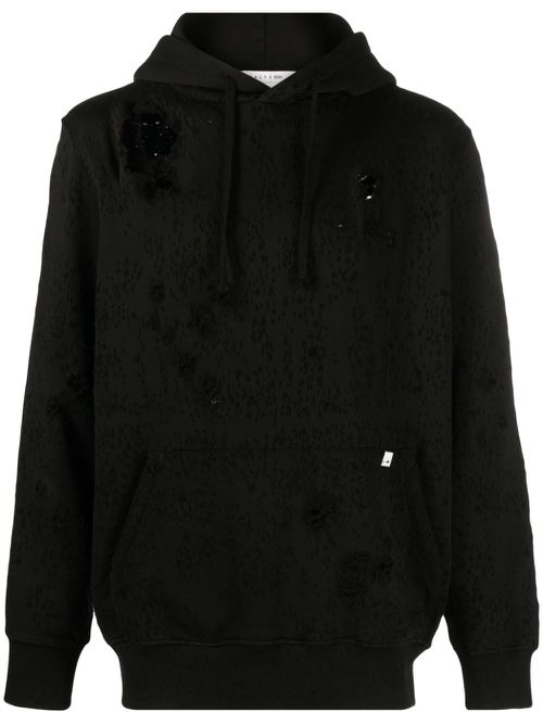 Distressed-effect cotton hoodie - Black