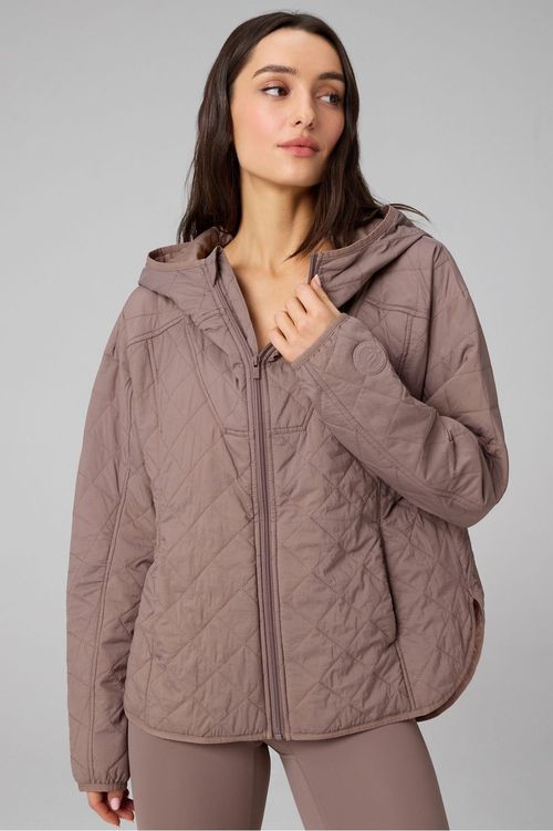 Fabletics Women's Daydreamer+ Hooded Quilted Jacket Brown