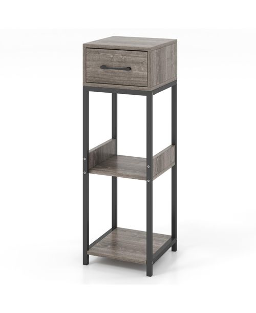 3-Tier Tall Plant Stand with Stylish Drawer & Storage for Home or Office - Grey