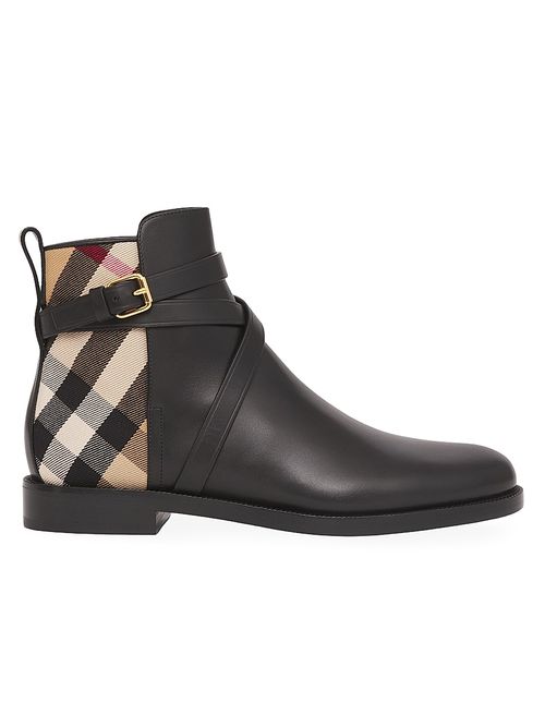 Women's Pryle House Check & Leather Ankle Boots - Black Archive Beige