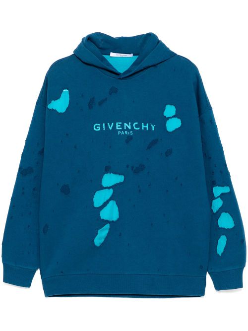 Distressed logo-print hoodies - Blue