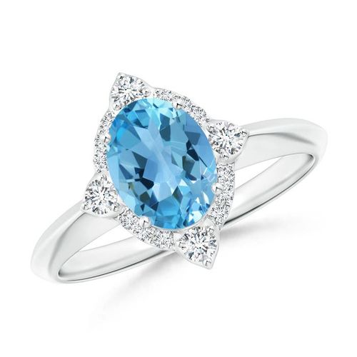 Angara 1.5 Carats Oval Swiss Blue Topaz Compass Ring with Diamond Halo in Platinum