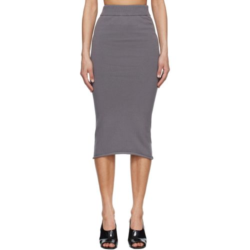 Gray Raw Knit Midi Skirt