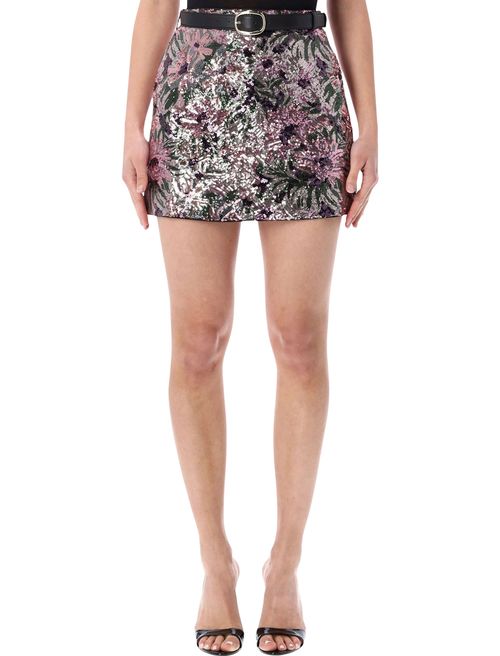 SELF PORTRAIT Floral Sequin Mini Skirt