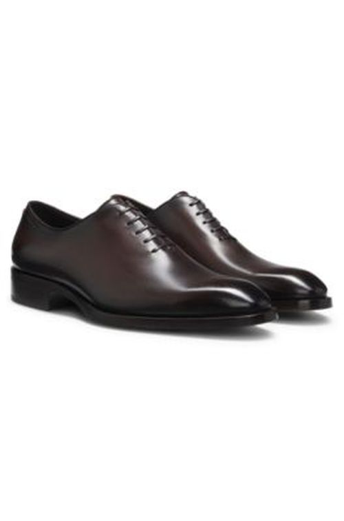 BOSS Italian-made Oxford shoes in burnished leather - Dark Brown Men's Business Shoe