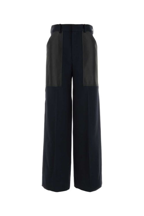 Wool-Cotton Colorblock Trousers — Navy
