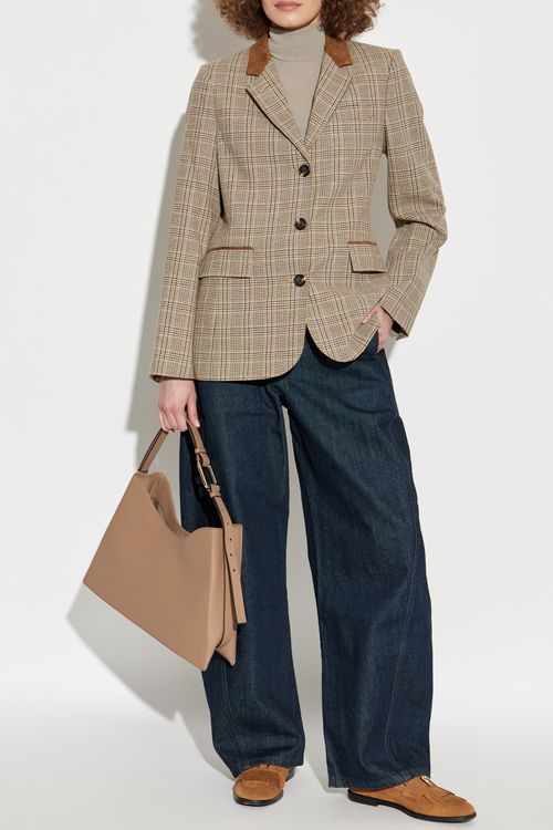 Plaid Pattern Blazer, Women's, Beige