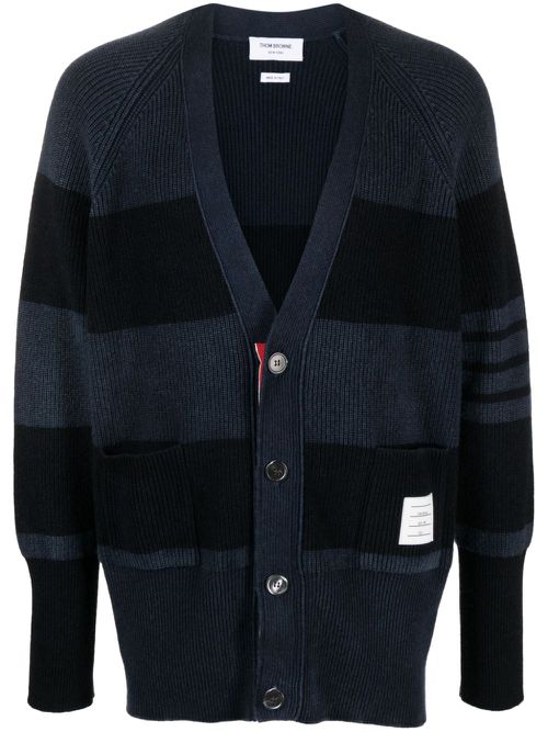 4-Bar striped cashmere cardigan - Blue