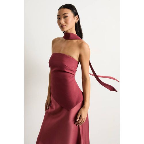 Warehouse Women's Petite Strapless Structured Bodice Satin Midi Dress in Rose
