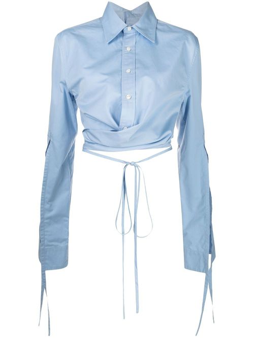 Cropped wrap-front shirt - Blue